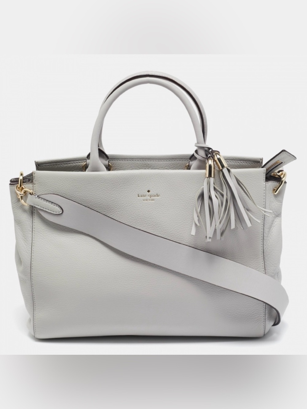 kate spade Light Gray Leather Satchel with Tassel Strap